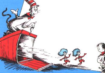 Thing One and Thing Two escaping from their box, from <cite>The Cat in the Hat</cite>